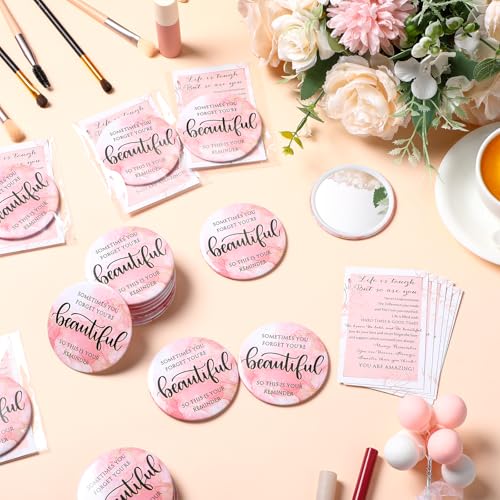 25 Pcs Inspirational Compact Mirror Bulk for Women Sometimes You Forget You're Beautiful Pocket Gifts Pink Portable Round Purse Mirrors Appreciation Gift for Women Nurse Mom Christmas