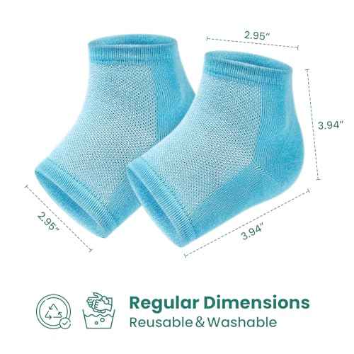 Welnove Moisturizing Heel Socks - 2 Pairs Aloe Vera Extract Infused Gel Lining for Dry Feet - Cracked Heel Repair Treatment - Cotton Socks for Women Men Foot Care (Regular Sizes)