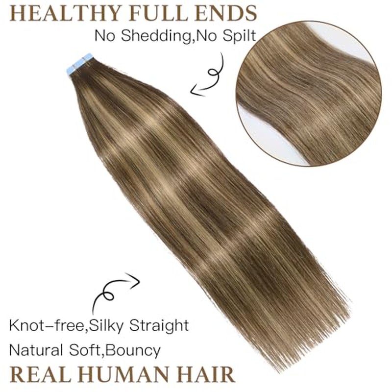 Sunfly Tape in Human Hair Extensions 22 Inch Balayage Chocolate Brown to Caramel Blonde 50g Human Hair Extensions Tape Ins 20pcs