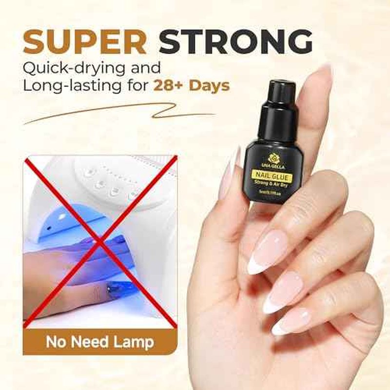 UNA GELLA Quick Drying Super Nail Glue for Press On Nails, Acrylic Nails & Nail Tips No Lamp Need Press On Nails Glue Drip Use with Opener£¨5ML£© Long Lasting for DIY Nail Art