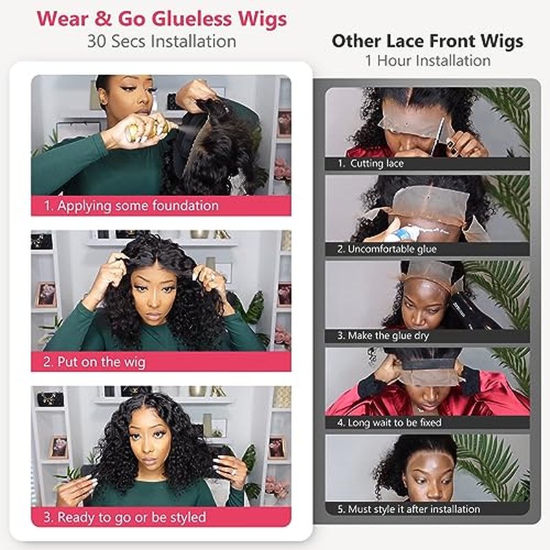 Glueless Bob Wigs Human Hair Pre Plucked Pre Cut Curly Human Hair Wigs for Black Women Deep Wave 5x5 HD Lace Closure Wigs Ready to Wear and Go Glueless Wigs 200% Density