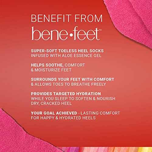 Benefeet Toeless Aloe Moisturizing Heel Socks - Effective Overnight Foot Rejuvenation, Targeted Hydration to Soften Dry Skin, Infused w/Coconut Oil, Aloe + Jojoba Seed Oil, 1 Pair (1 Pack)