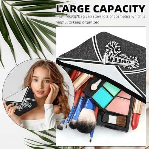 Cheer Makeup Bag Cheerleader Cosmetic Bag Cheerleader Gifts Cheerleading Gift for Women Her Cheer Team 6Pcs (Silver)