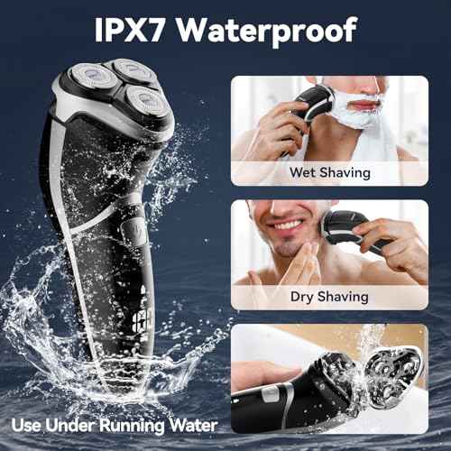 MAX-T Men's Electric Shaver - Corded and Cordless Rechargeable 3D Rotary Shaver Razor for Men with Pop-up Sideburn Trimmer Wet and Dry Painless 100-240V Black (Metal Black)