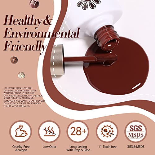 Born Pretty Fall Winter Gel Nail Polish Burgundy Wine Red Caramel Brown Coffee Autumn Gel Polish Set Gel Nail Kit Christmas Gift Nail Art Manicure Collection 6PCS 7ML