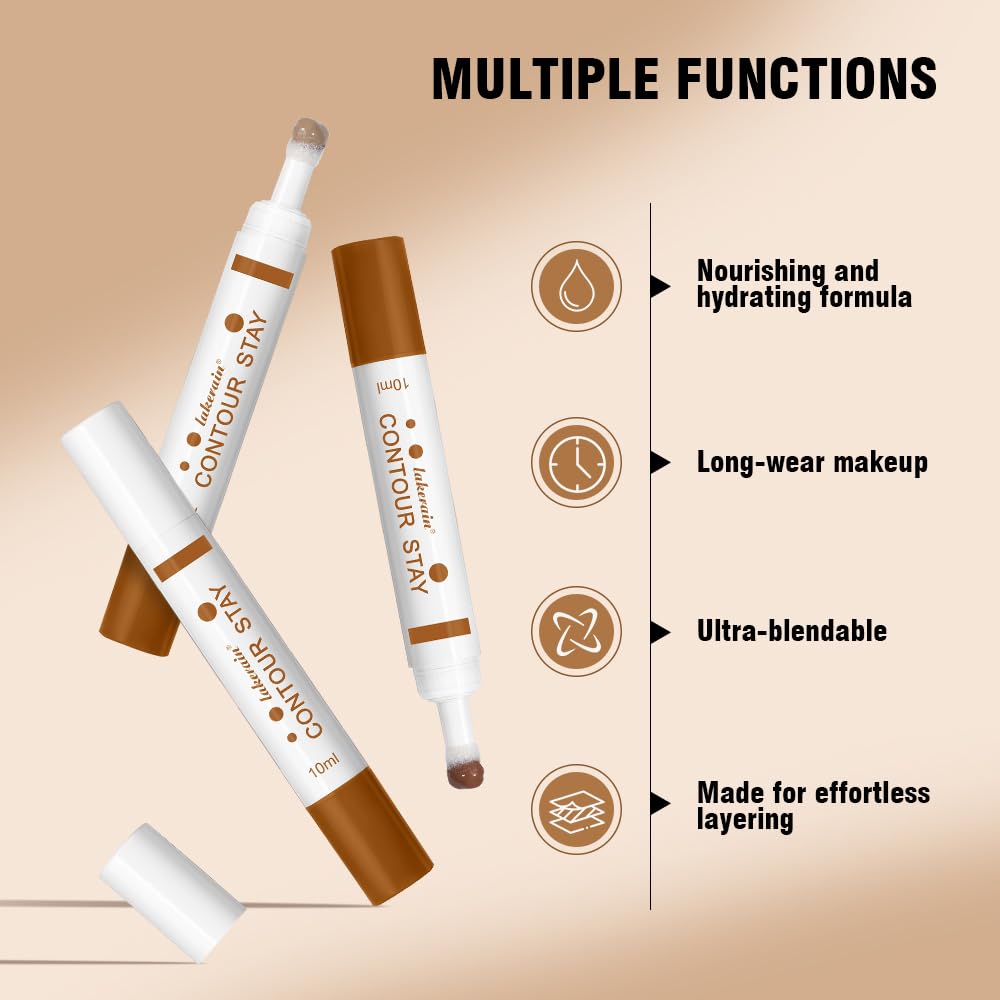 Liquid Contour Long Wear Bronzer Cream Contour Makeup – Long Lasting, Blendable & Lightweight Formula – Vegan & Cruelty-Free Face Sculpting Stick with Built-In Sponge Applicator (#3 Medium Cool)