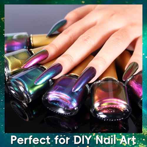 Allstarry Chameleon Nail Polish, Air Dry 6 Colors Glitter Gel Nail Polish Set Color Changing Gel Nail Polish Kit Blue Purple Green Gel Polish Colors Nail Lacquer Nail Art DIY Salon Gift for Women