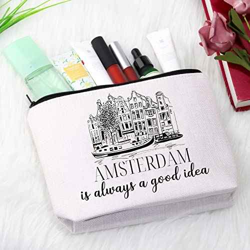 Amsterdam Holiday Vacation Trip Surprise Gift Netherlands Holland Dutch Souvenir Gift Travel Makeup Zipper Pouch Gift for Amsterdam lover (Good Idea Amsterdam Bag)