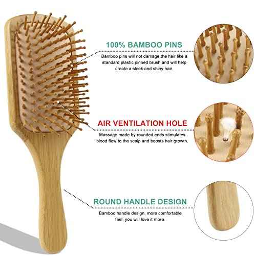 100% Bamboo Hair Brushes and Comb Set by Combetter, Comb for Women and Detangling, Great on All Hair, Eco-Friendly and Handmade for Women Men and Kids