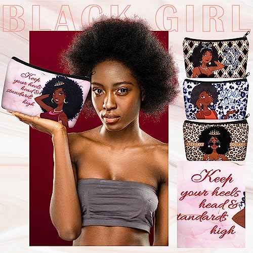 Talltalk 24 Pcs Makeup Bag Toiletry Canvas Zipper Makeup Bags Housekeeping Appreciation Gifts Cosmetic Pouch Reusable Multipurpose Organizer(Black,African Women)