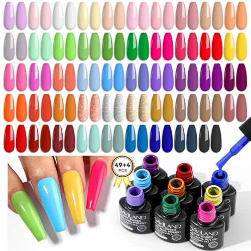 SAVILAND 49 Colors Gel Nail Polish Set: 53 PCS All Season Gel Nail Polish Christmas Sheer Glitter Solid Charm Colors with Base Gel Glossy Matte Top Manicure Gel Nail Polish Set Gift for Nail Art