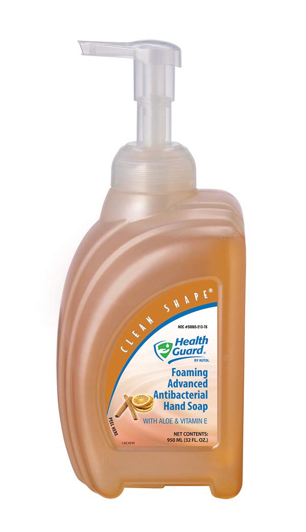 Health Guard 21314 Foaming Advanced Antibacterial Hand Soap, 950 mL Clean Shape Pump Bottle, Amber with Citrus Spice Scent (Pack of 4)