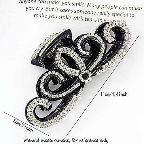 Yusier Lotus Rhinestone Hair Clip for Women - Thick Hair Big Grab Claw Clip with Diamond Crystal for Prom (Black)