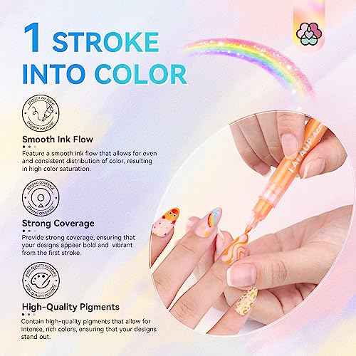 Saviland 12 Colors Nail Art Pens Set - 3D Nail Polish Pens Acrylic Paint Pens Nail Markers for Nail Art Drawing Painting Nail Point Dotting Liner Pen Manicure Tools Nail Design Kit Home Nail Salon DIY