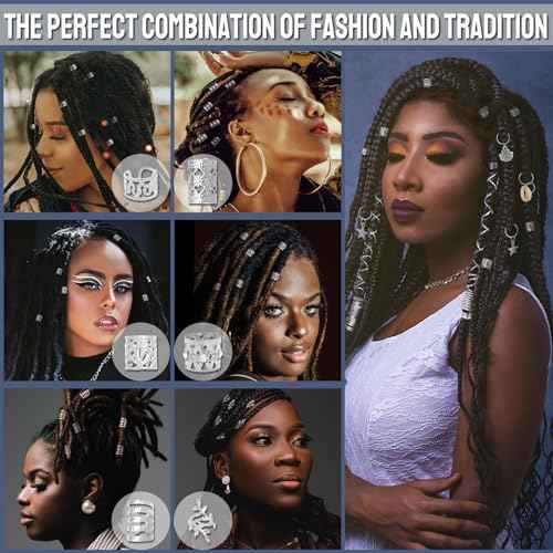 Fscwlmon 309Pcs Hair Jewelry for Women Braids,Hair Loc Cuff Coils Rings for Dreadlock Accessories,Locs Hair Tube Beads Decorations,Braid Clips Hair Charms Braids Accessories Silvery