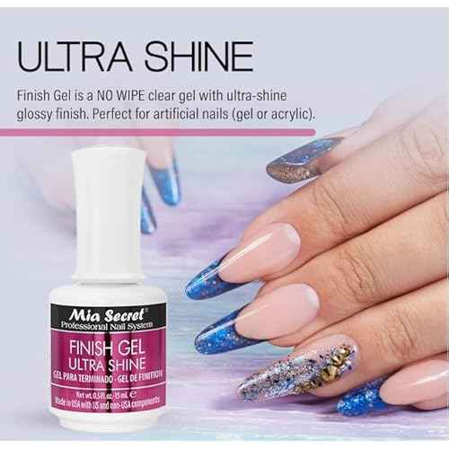 Mia Secret UV Finish gel top coat for gel or acrylic 15 ml - No wipe clear nail polish - High gloss top coat for artificial nails