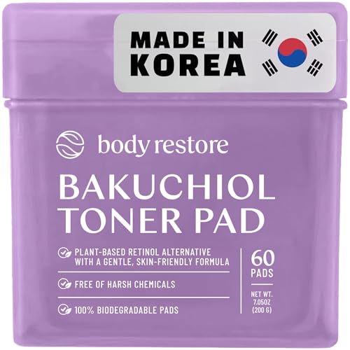 Body Restore Bakuchiol Toner Pads ? Christmas Stocking Stuffers, White Elephant, Korean Skin Care, Face Wipe with Niacinamide & Hyaluronic Acid, Travel Essentials, Birthday Gifts for Women, Men