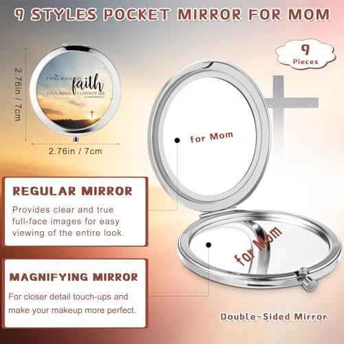 9 Pcs Christian Compact Mirrors Gifts for Women Bulk Religious Pocket Mirror with Bible Verse Inspirational Scripture Quote Church Gifts for Ladies Church Congregation Group Party Favors