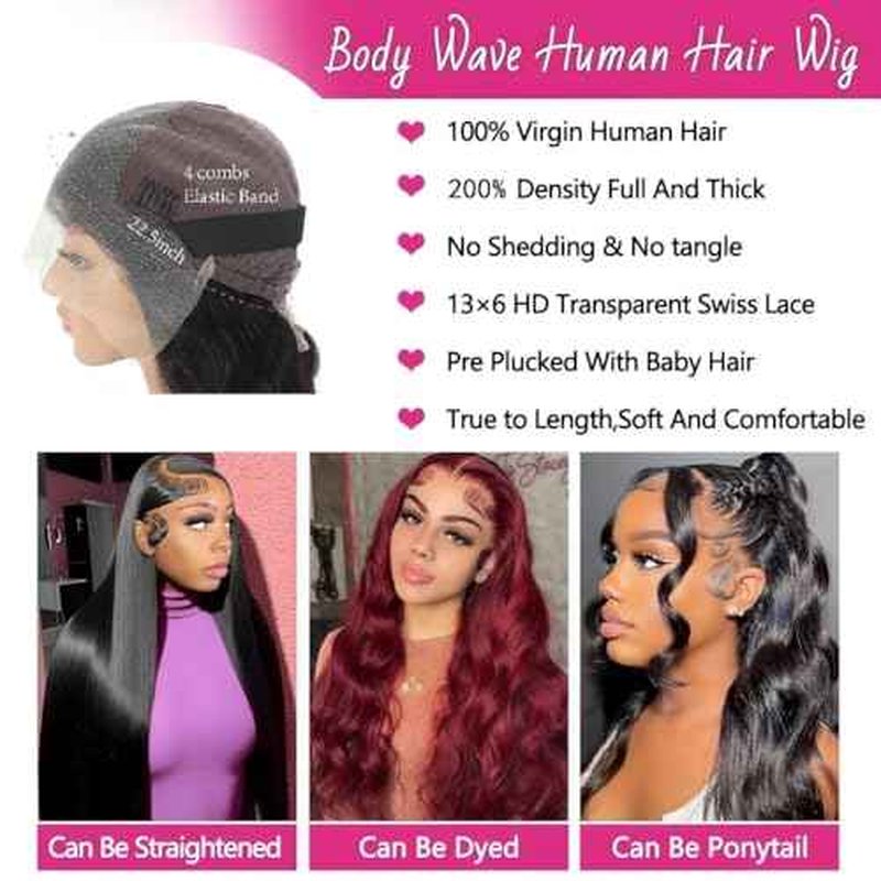 250 Density 13x6 Body Wave Lace Front Wigs Human Hair Pre Plucked Glueless Wigs Human Hair Brazilian Virgin 13x6 HD Lace Frontal Human Hair Wigs For Women