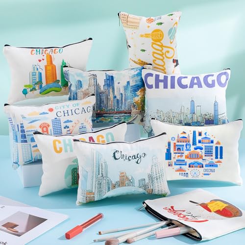 Reginary 12 Pcs Chicago Souvenirs Makeup Bag Travel Gift Cosmetic Bag Trip Favors Chicago City Themed Gifts for Traveller Birthday Christmas Bachelorette Party Favors