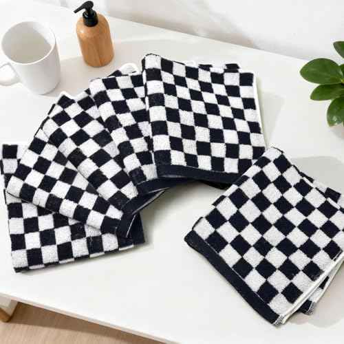 Jacquotha Washcloths 12 Pack in Black and White, Checkered Wash Cloth Set, 13¡± x 13¡±