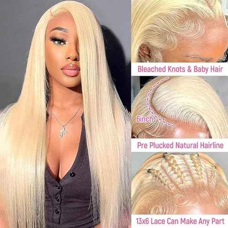 613 13X6 Lace Front Wig Human Hair 30 inch Lace Front Wig Human Hair 180 Density Straight Blonde Wig Human Hair Pre Plucked For Women Honey Blonde HD Lace Front Wig