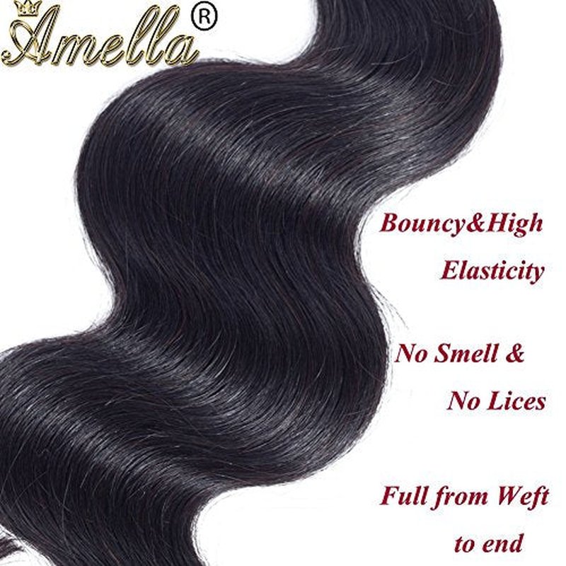 Amella Hair Brazilian Body Wave One Bundle 24 inch Brazilian Virgin Human Hair 100% Unprocessed Brazilian Body Wave Weave Human Hair Bundles Natural Black Color