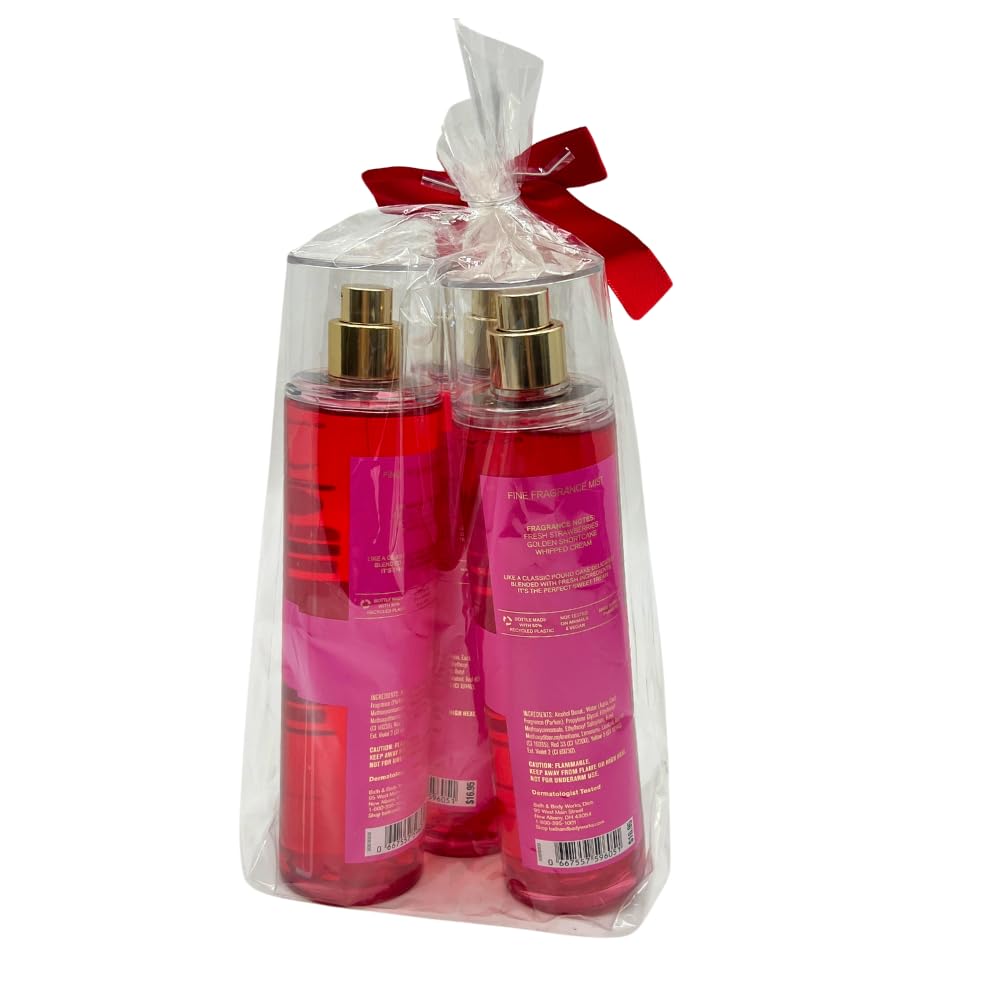 Bath & Body Works STRAWBERRY POUND CAKE Fine Fragrance Mist with a Red Bow for Holidays & Gifts 8 fl oz - 3 Pack