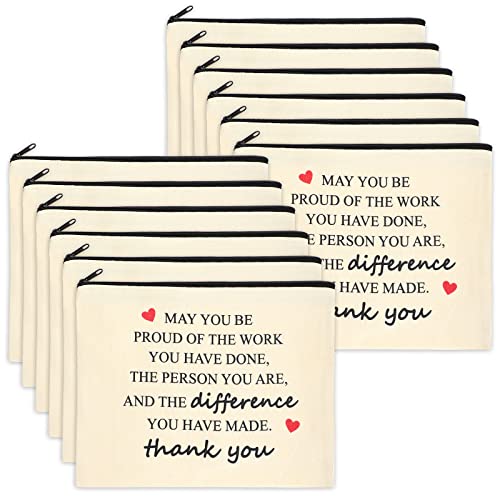 Coume 12 Pcs Thank You Gifts for Women Makeup Bag Inspirational Employee Appreciation Gift for Teacher Coworkers Nurse Social Worker Caregiver Volunteer Canvas Cosmetic Bag for Birthday(Inspiring)