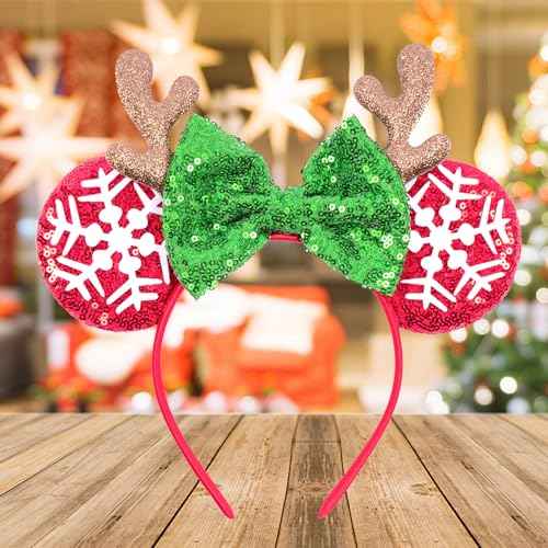 Christmas Headband Mouse Ears Bow Headbands,Sequin Snowflakes Christmas Tree Elk Headbands Hair Accessories for Christmas Cosplay Party Favors(4 PCS)