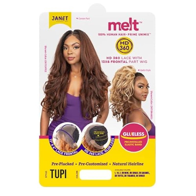 Janet Collection melt HD 360 HUMAN HAIR BLEND PRIME UNIMIX Hand-Tied 13X6 Frontal Baby Hair Transparent Lace GLUELESS TUPI WIG With SOFT YAKY TEXTURE. (COLOR #1)