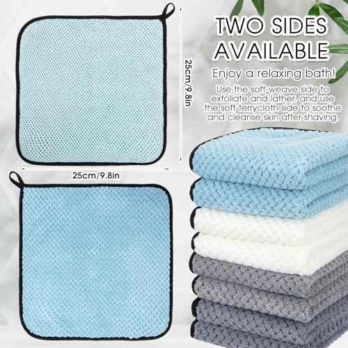 Juexica 8 Pcs Exfoliating Washcloth Men Wash Face Cloth Rustic Dual Sided Bath Washcloth 9.8 x 9.8'' Facial Scrubber Men Exfoliating Shower Towel for Body and Face (Waffle Pattern,Light Color Series)