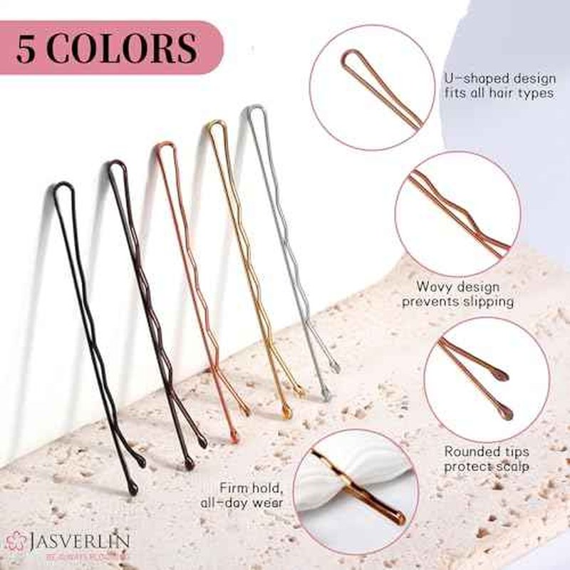 2" 250 Pcs Bobby Pins Black Brown Blonde Silver Kit Set, Hair Pins for Buns Decorative Bulk Curved Secure Hold Updo Hair Styling Accessories Women Girls (5cm)