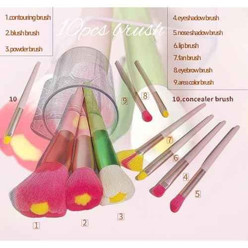 Beautiful Makeup Brush Set for Girls, 10pcs Kawaii Fan Cute Daisy Flower Red Makeup Brushes Kit of Powder Blush Eye Shadow Brush for Teens Women Girls