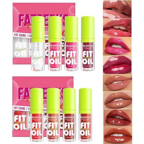 8 Colors Lip Oil Lip Glaze, Fat Lip Oil Hydrating Lip Glow Oil Big Brush Head Moisturizing Lip Gloss Long Lasting Nourishing Non-sticky Smooth Tinted Plumping Lip Oil (A#B#)