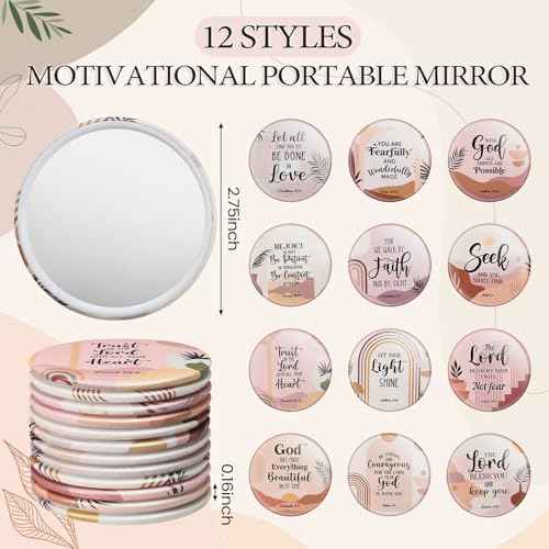 Geelin 24 Pcs Christian Gifts Bulk for Women 12 Religious Canvas Makeup Bags 12 Boho Bible Verse Compact Mirrors Inspirational Church Party Gifts for Women Mother Sister