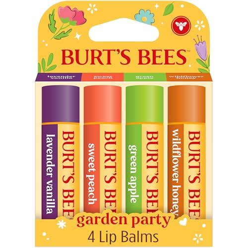 Burt's Bees Christmas Gifts - Garden Party Lip Balm Set for Stocking Stuffers, With Responsibly Sourced Beeswax, Natural Origin Lip Treatment, 4 Tubes, 0.15 oz.