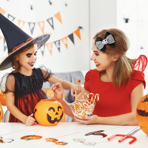 2Pcs Ghost Skull Hair Bows Black White Striped Ribbon Hair Clip Christmas Halloween Accessories Party Decorations