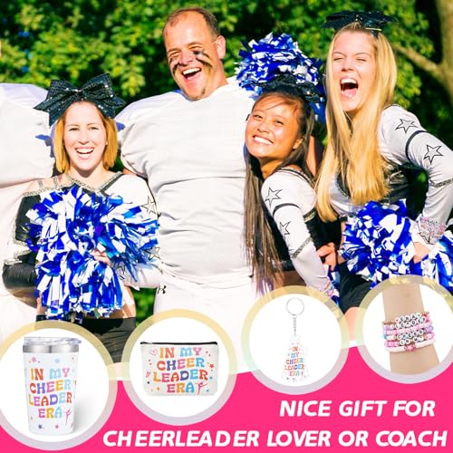 5Pcs Cheerleader Gifts Set for Women Including 12oz Cheer Tumbler, Makeup Bags, 5 Cheerleading Bracelet, Stickers, Keychain for Cheer Team & Lovers