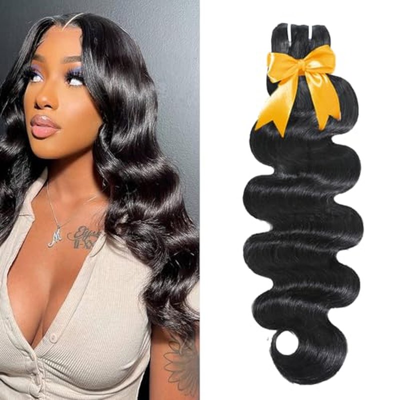 Human Hair Bundles Body Wave Bundles 100% Unprocessed Brazilian Virgin Human Hair 1 Bundle 12A Quick Weave Bundles Real Raw Human Hair Extensions Natural Black£¨24 Inch£©