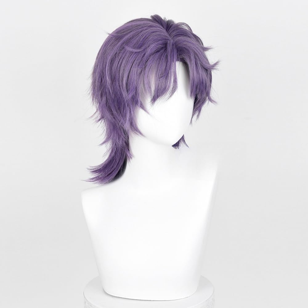 huafan luxkazya Mens Purple Grey Cosplay Wigs Male Short Wolf Cut Layered Mullet Wig Realistic Anime Costume Wigs Heat Resistant Synthetic Wig for Halloween Party