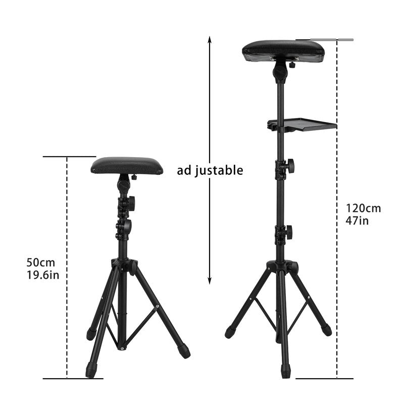 Tattoo Arm Rest Stand with Tray - PU Leather Sponge Covers 50PCS Waterproof Square Leg Rest Foldable Sponge Pad Tripod with Adjustable Height and Tilt Arm Bar Pad