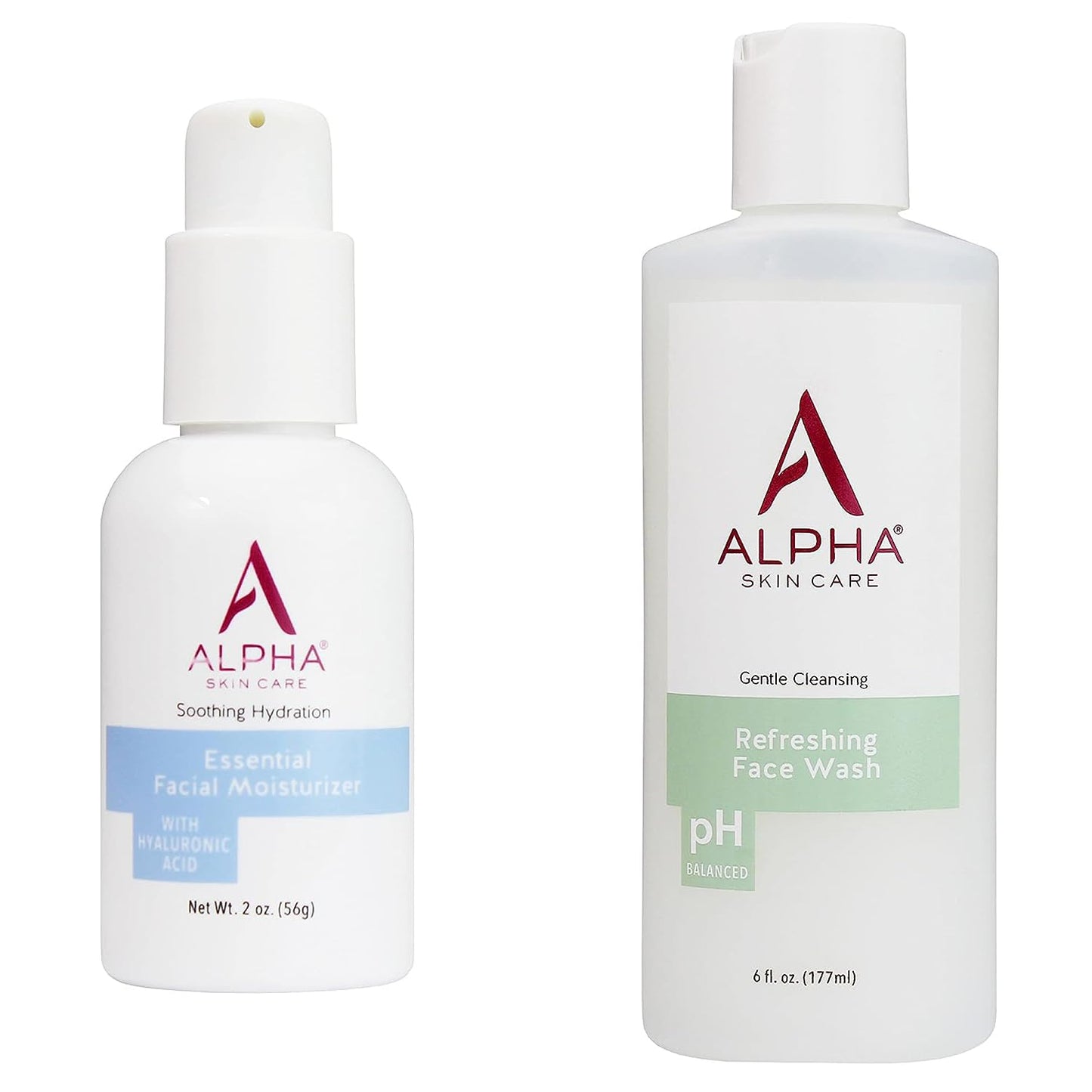 Alpha Skin Care Bundle, Refreshing Face Wash Anti-Aging Formula 6 oz & Essential Facial Moisturizer with Hyaluronic Acid 2 oz, Reduces Fine Lines & Wrinkles