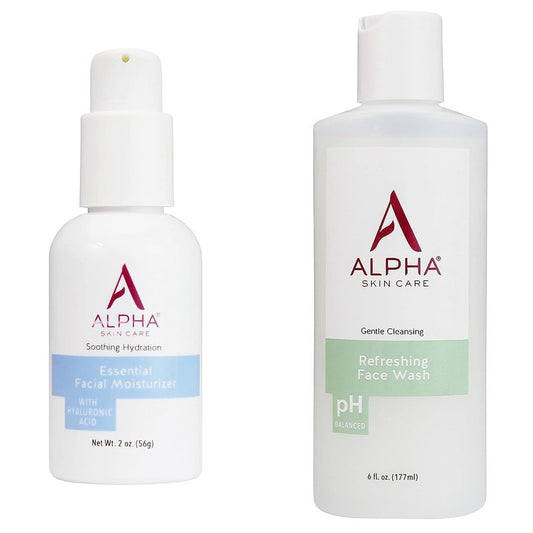 Alpha Skin Care Bundle, Refreshing Face Wash Anti-Aging Formula 6 oz & Essential Facial Moisturizer with Hyaluronic Acid 2 oz, Reduces Fine Lines & Wrinkles