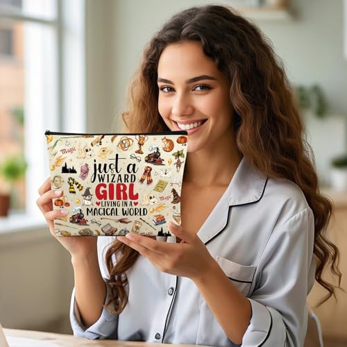 Magic Makeup Bag Gifts - Personalized Wizard Cosmetic Bags for Magical Books Lover Fans Canvas Toiletry Pouch for Women Girls Travel Beach Party Accessories Holiday Graduation Birthday Gift