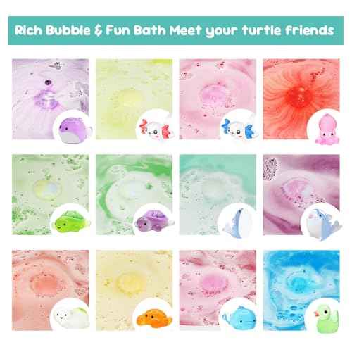 Bath Bombs for Kids with Toy Inside, 12 PCS Natrual Bath Bombs with Glow-in-The-Dark Surprise Inside, Perfect Handmade Birthday Christmas Gifts for 3 4 5 6 7 8 Years Old Boys Toddlers Girls