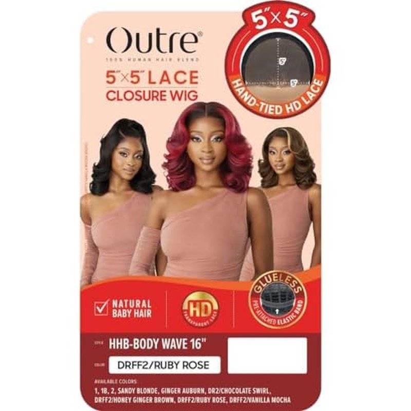 Outre - 5X5 Lace Closure Wig - Human Hair Blend - Body Wave 16" (DRFF2/RUBY ROSE)