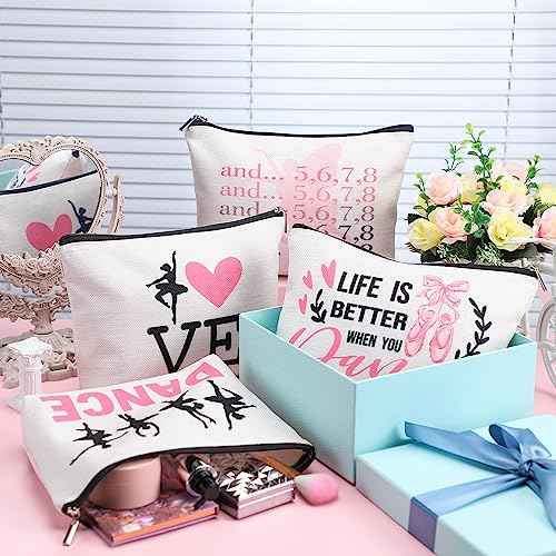 Silkfly 12 Pcs Dance Makeup Bag Ballet Cosmetic Bag Ballet Lover Gift Christmas Dance Party Favors Princess Party Favors Tutu Supplies Portable Toiletry Zipper Pouch for Women