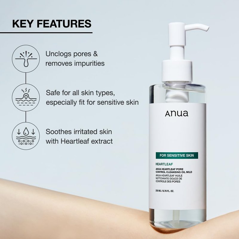 ANUA Heartleaf Pore Cleansing Oil - Gentle Face Wash for Sensitive Skin | Non-Comedogenic, Fragrance-Free, 6.76 fl oz