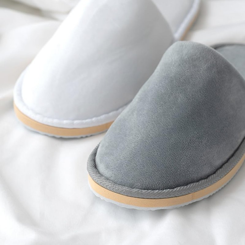GONG GONG Non Slip Disposable Slippers, 6-12 Pairs, Washable, Reusable, Closed Toe, Crystal Velvet (Grey+White 6Pairs, Adult, Men, Large, Alpha, US Footwear Size System, Medium)